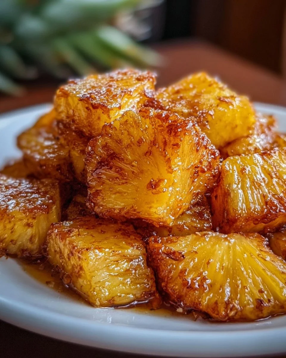 Delicious air fryer pineapple chunks served in a bowl.