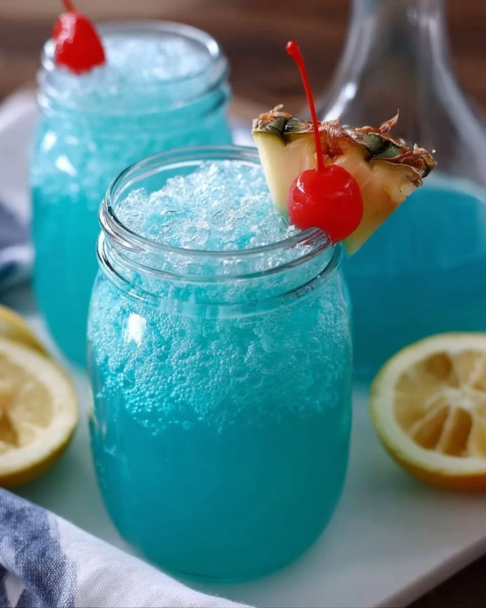 A colorful Blue Hawaiian Party Punch in a festive setting