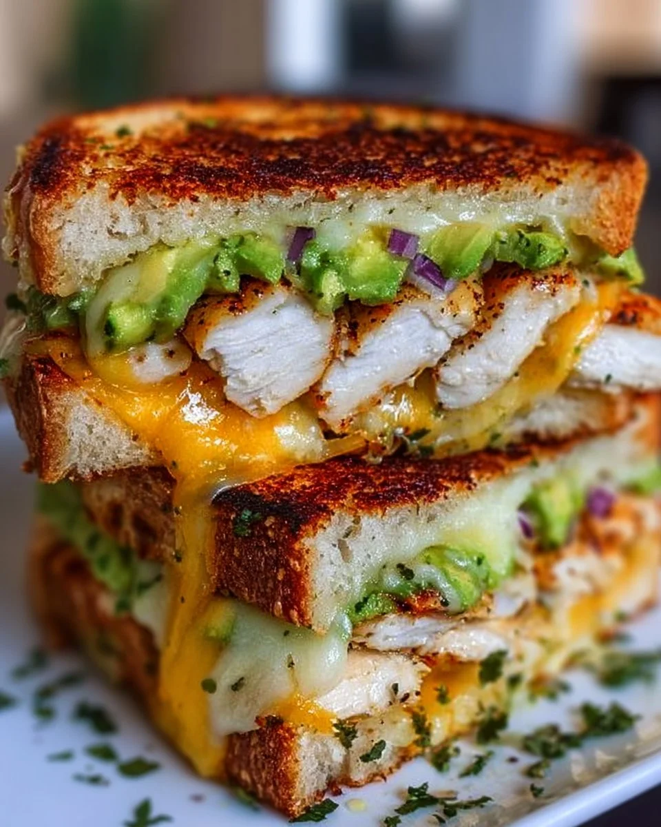 Delicious Chicken Avocado Melt Sandwich served with fresh ingredients