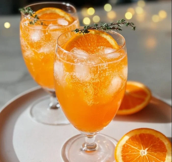 Clementine Champagne Spritz cocktail in a beautiful glass