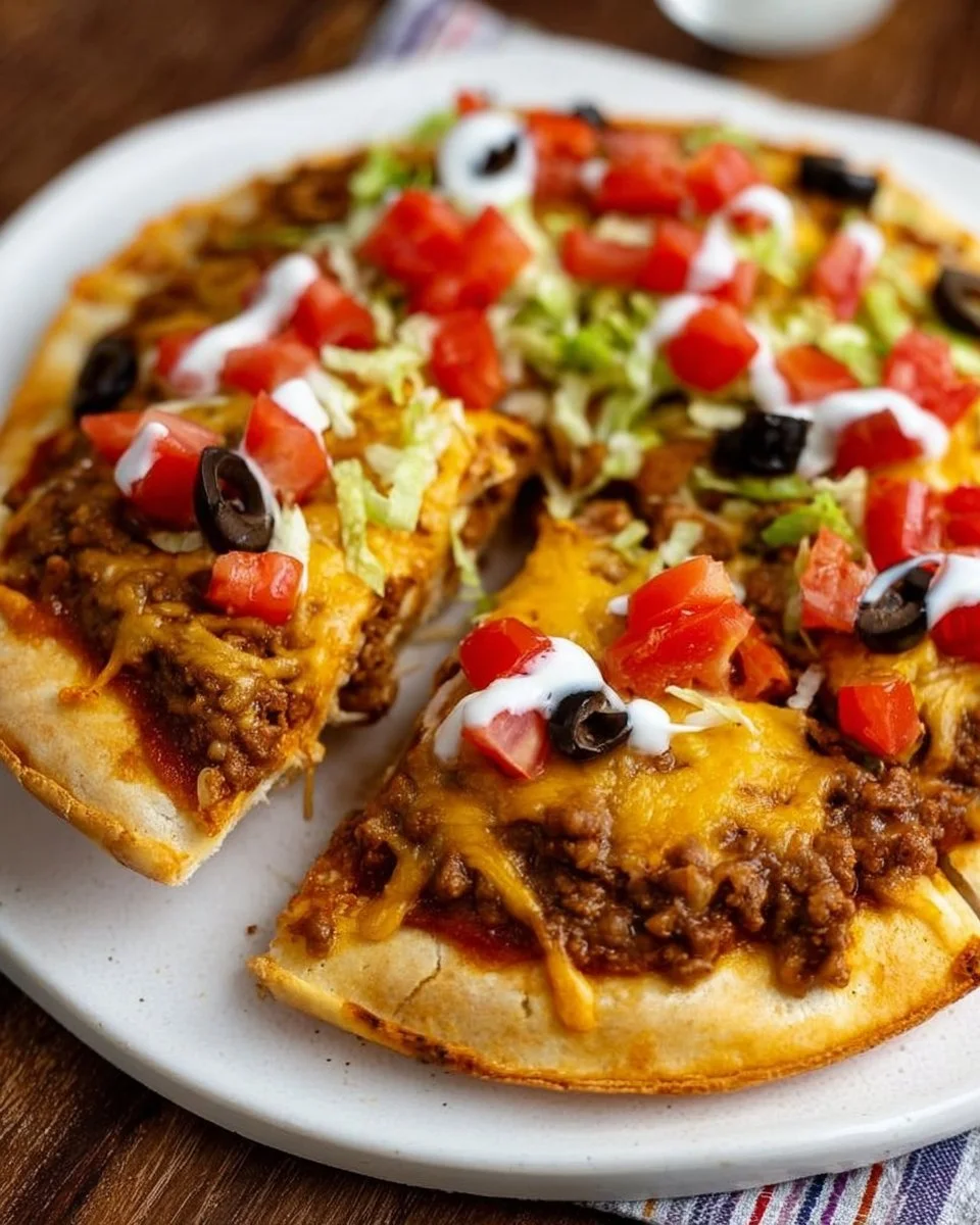 Homemade copycat Taco Bell pizza served on a plate with toppings