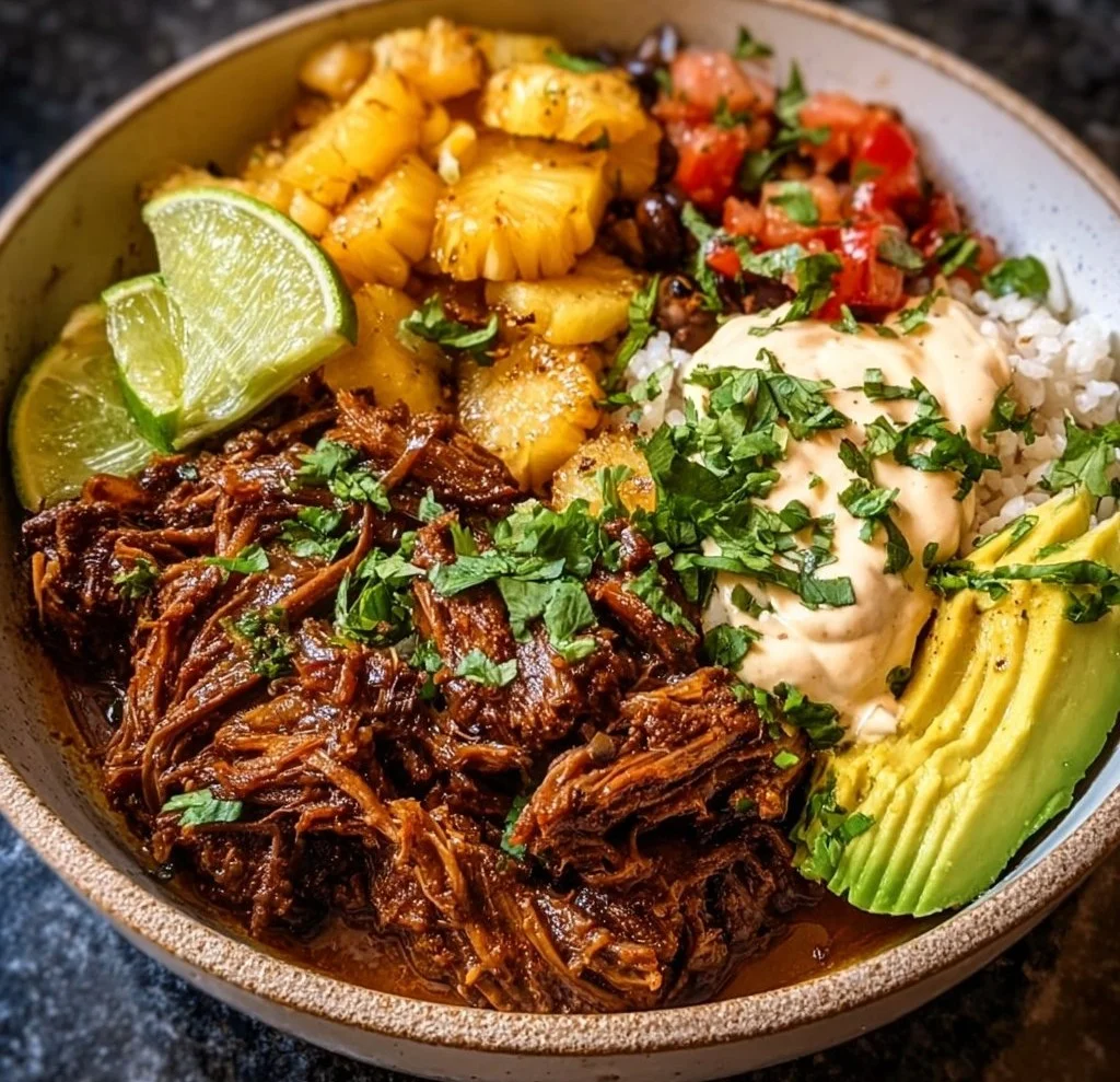 Crockpot Chipotle Pineapple Pot Roast Bowl with fresh ingredients and spices
