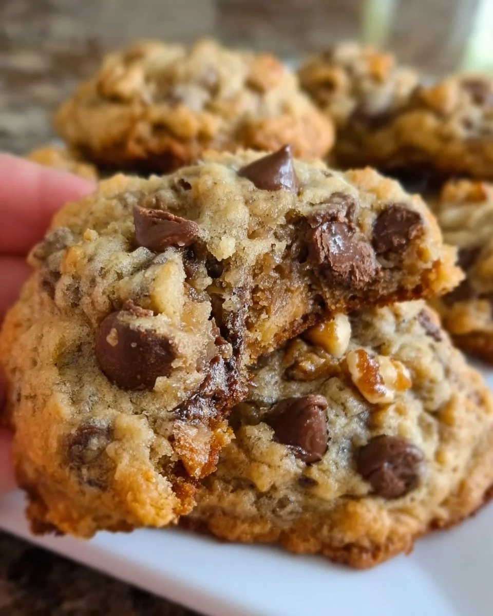 Freshly baked Double Tree Cookies with chocolate chips and nuts