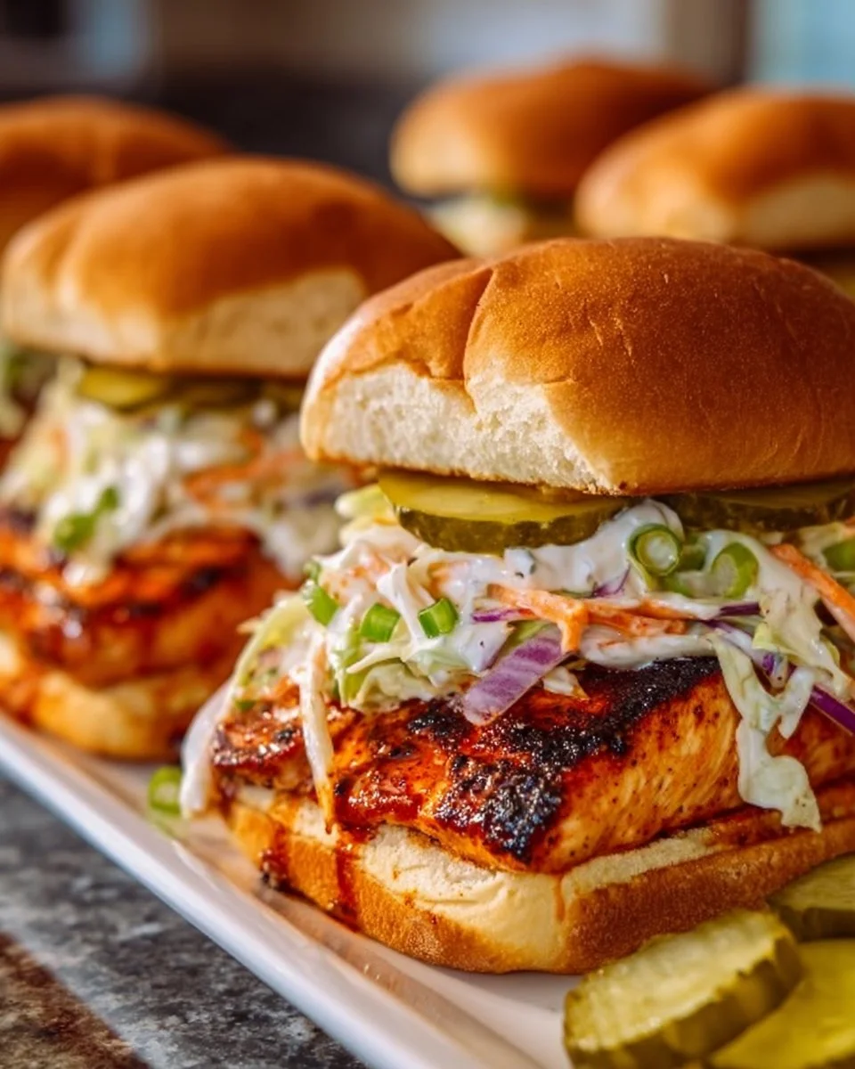 Delicious grilled buffalo chicken sandwich with spicy sauce and fresh toppings