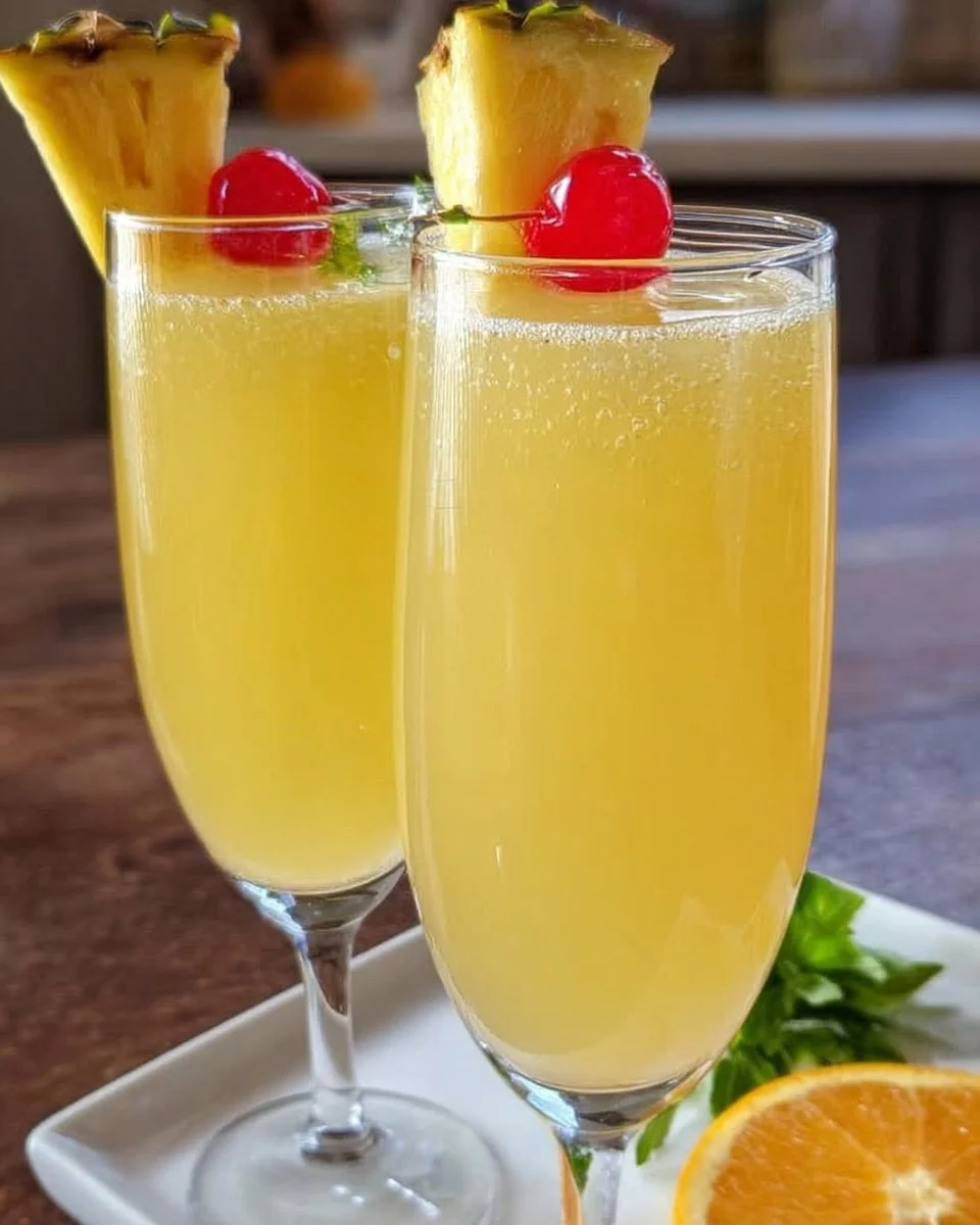 Tropical Hawaiian Mimosas with fresh juice and sparkling wine