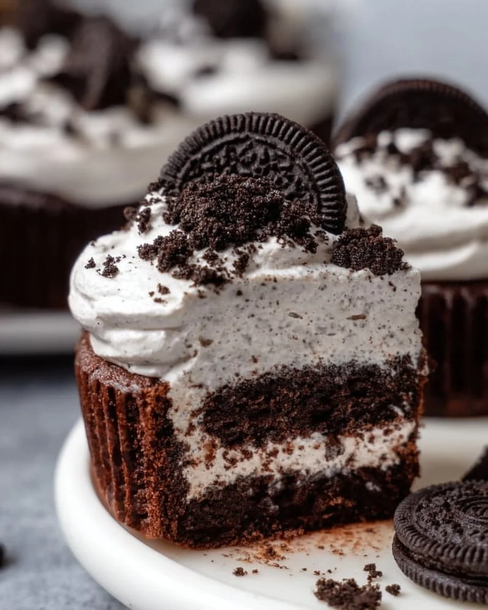 Delicious Oreo frosting topping on a chocolate cupcake