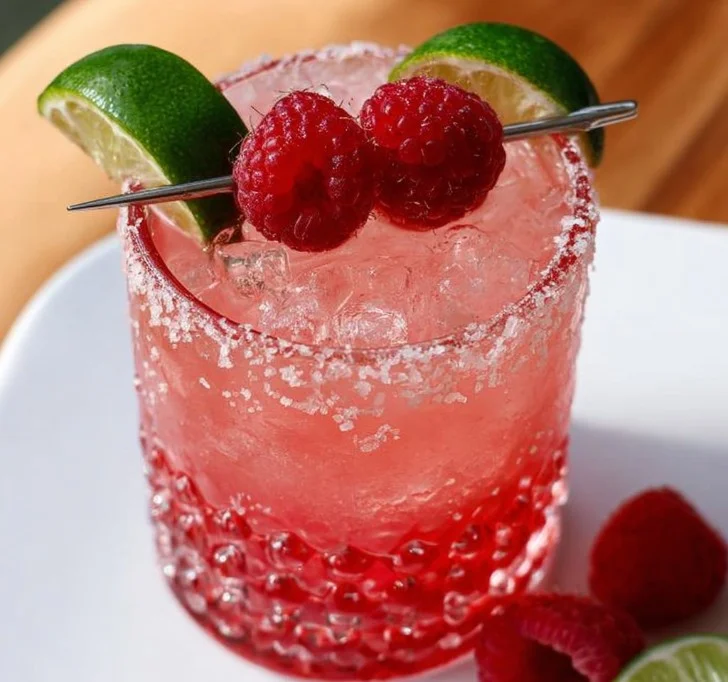 Refreshing Raspberry Margarita cocktail with fresh raspberries and lime.
