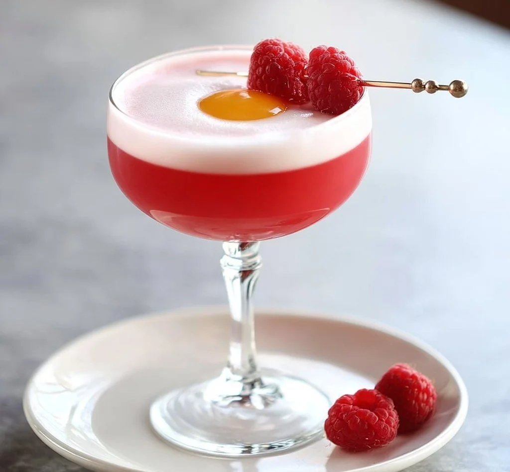 Royal Clover Club cocktail with fresh ingredients served in a stylish glass.