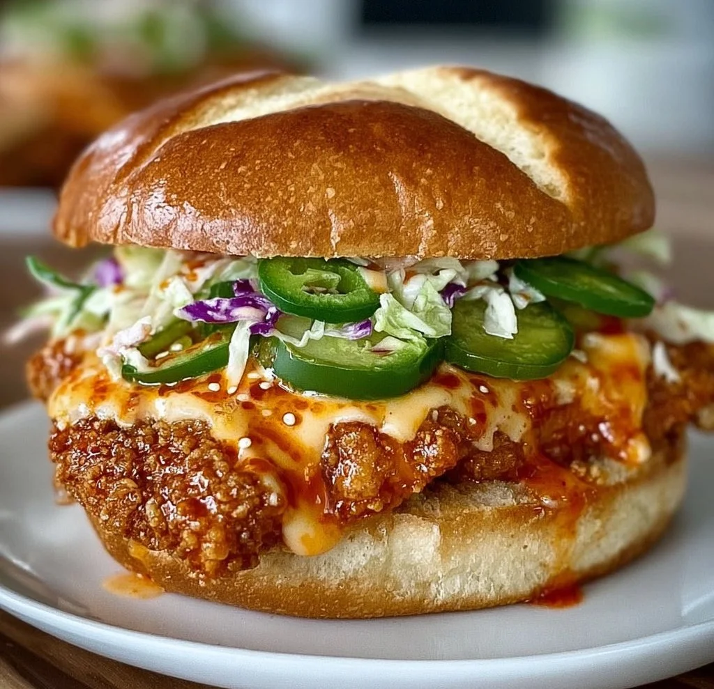 Spicy Bang Bang Chicken Sandwich featuring crispy chicken and zesty sauce