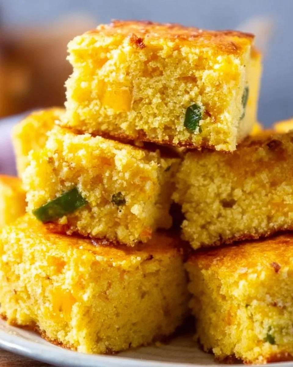 A slice of spicy Mexican cornbread served on a plate.