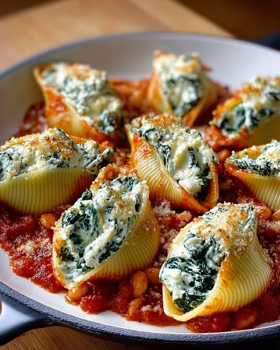 Delicious Spinach and Ricotta Stuffed Shells ready to serve
