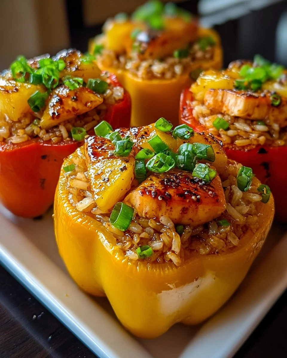 Delicious Teriyaki Pineapple Chicken and Rice Stuffed Peppers on a plate