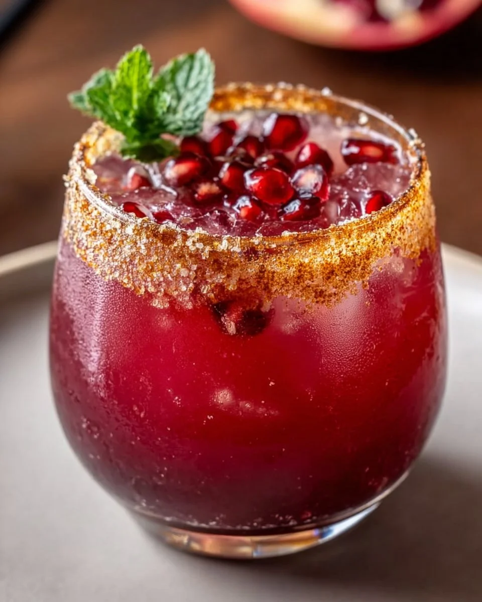 Zesty Spicy Pomegranate Ginger Paloma cocktail served in a glass.