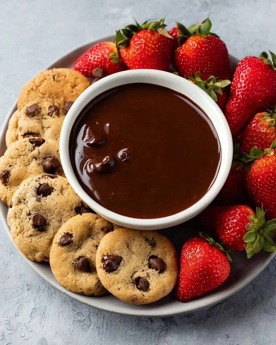 Delicious 2-ingredient chocolate dip served with fresh fruit