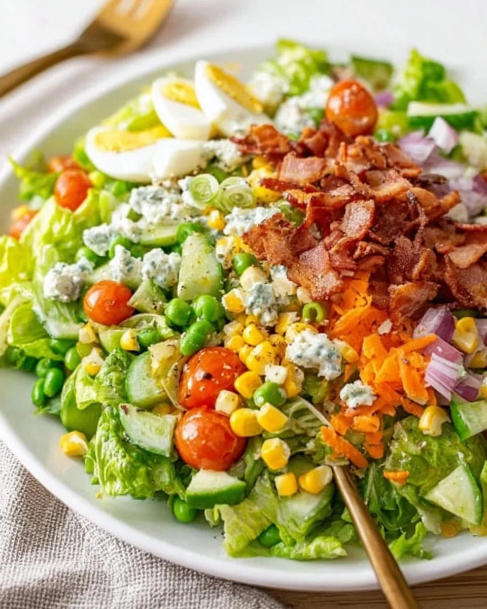 Colorful 7 Layer Salad with fresh vegetables and layers of flavor