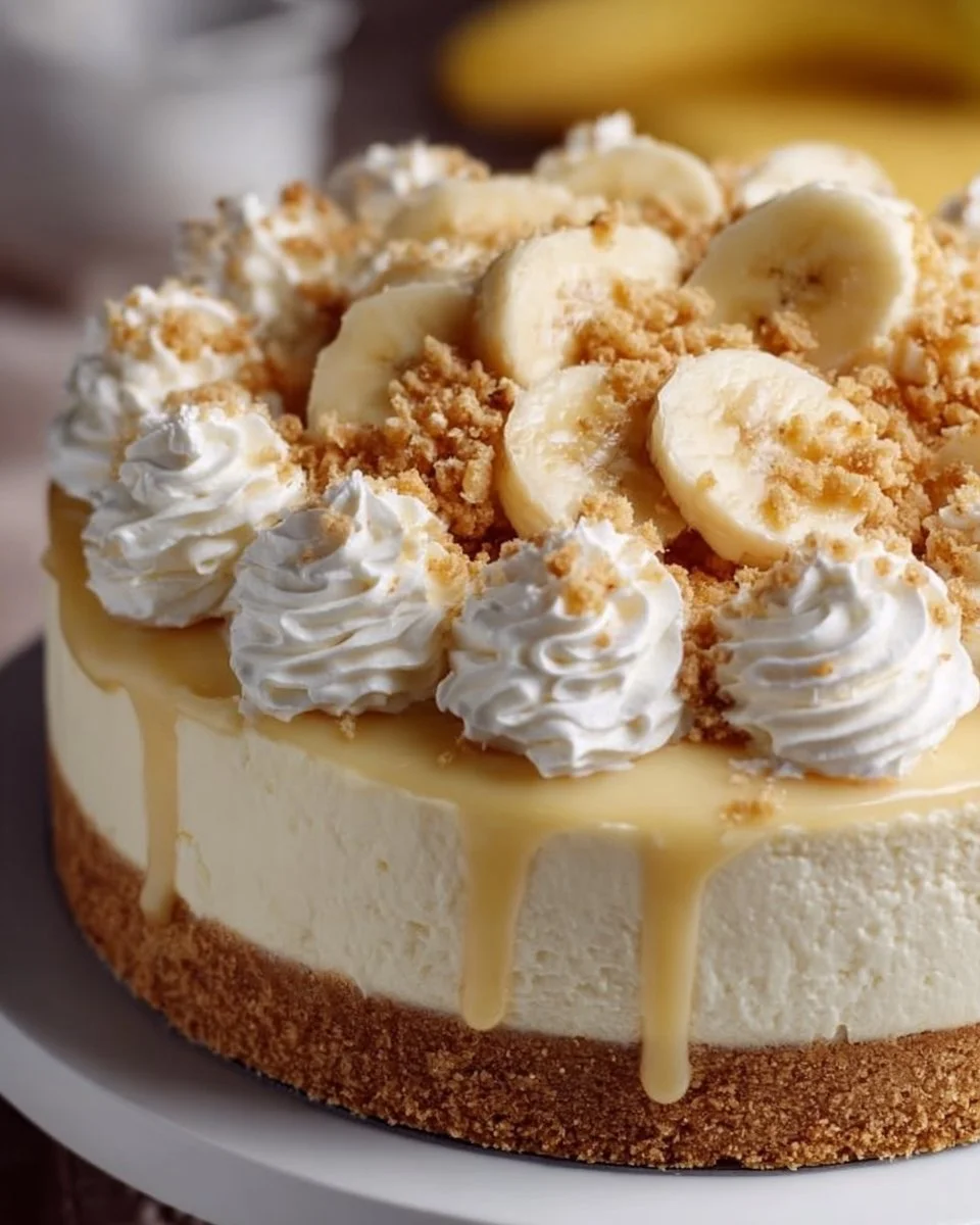 Delicious Banana Cream Cheesecake topped with fresh banana slices