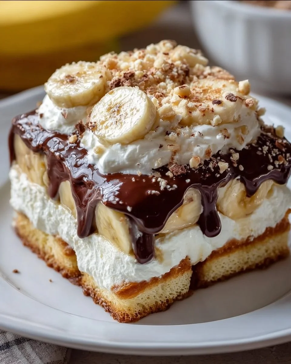Delicious Banana Pudding Eclair Cake stacked with creamy pudding and eclair layers