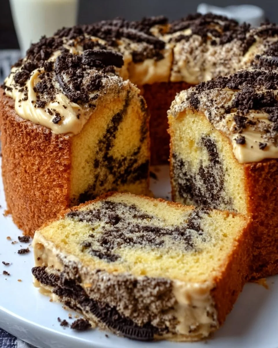 Delicious Blondie Oreo Buttermilk Pound Cake slice on a plate