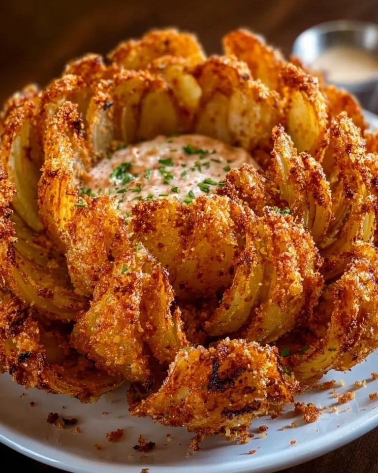 Deliciously crispy Blooming Onion served with dipping sauce.