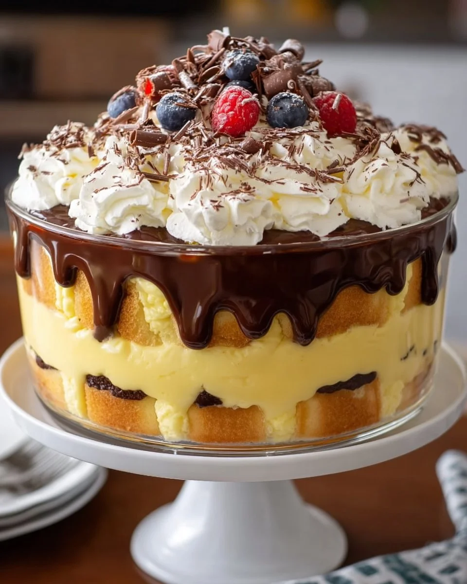 Delicious Boston Cream Pie Trifle with layers of chocolate and cream