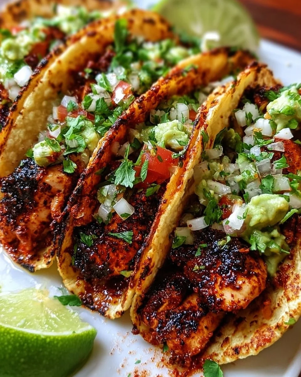 Delicious Chicken Street Tacos with fresh toppings and vibrant colors.