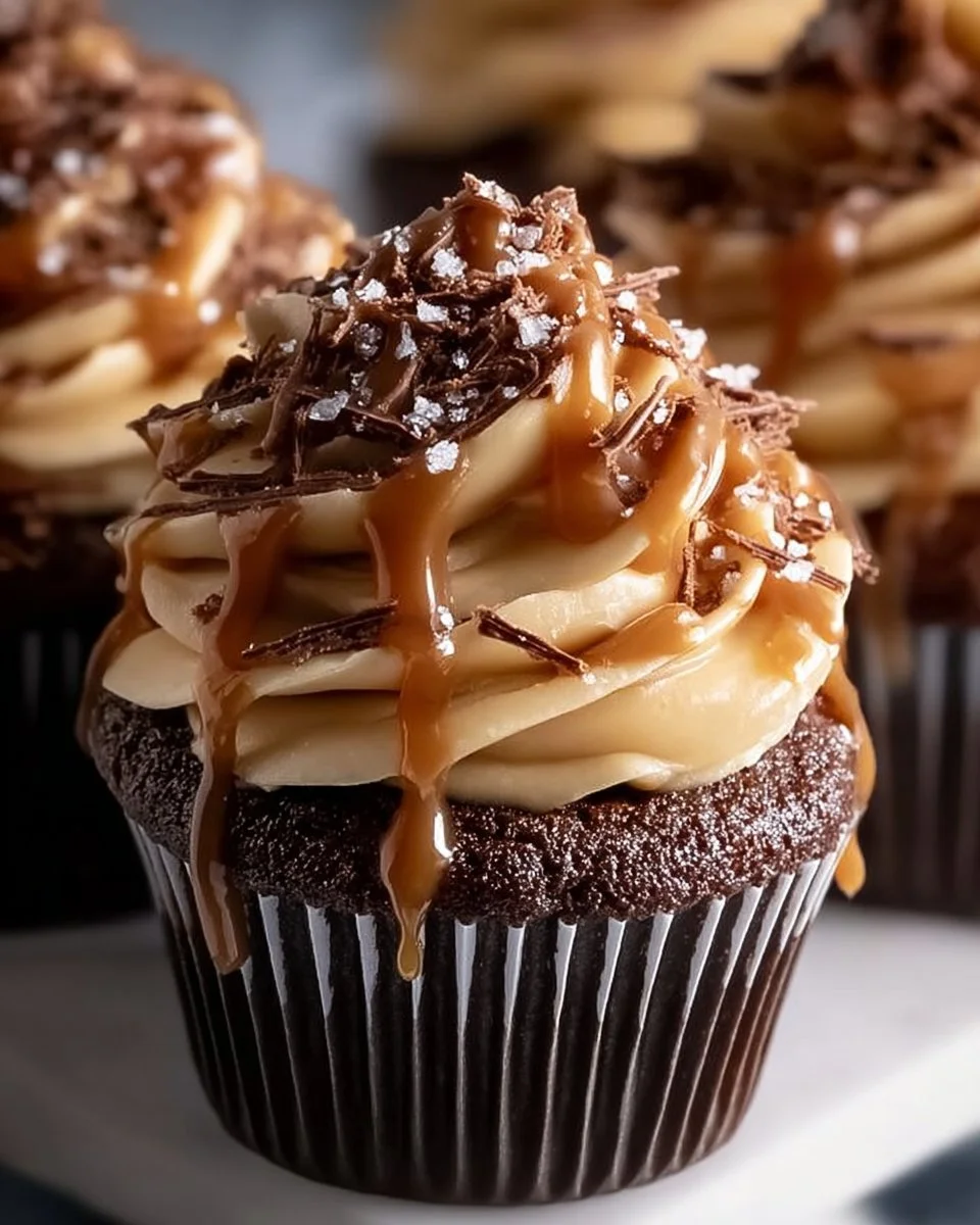 Chocolate Espresso Cupcakes topped with Salted Caramel Buttercream