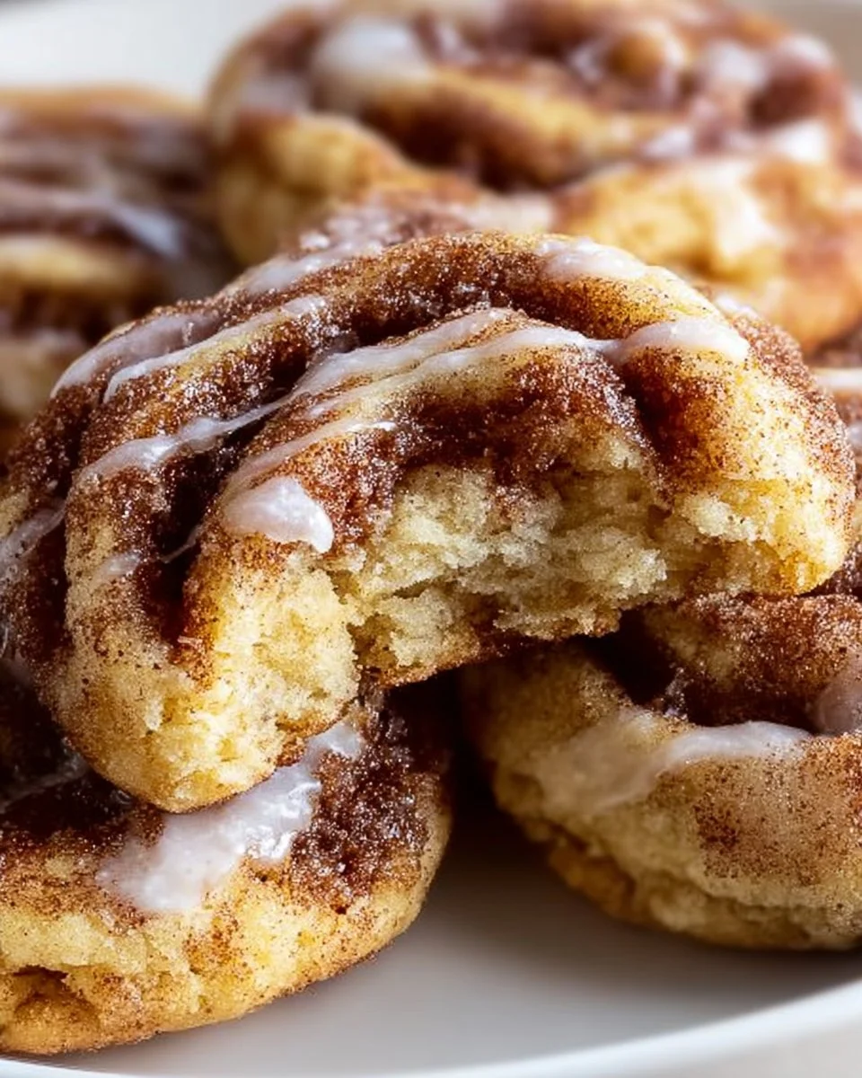 Delicious cinnamon roll stuffed cookies with a gooey cinnamon center.