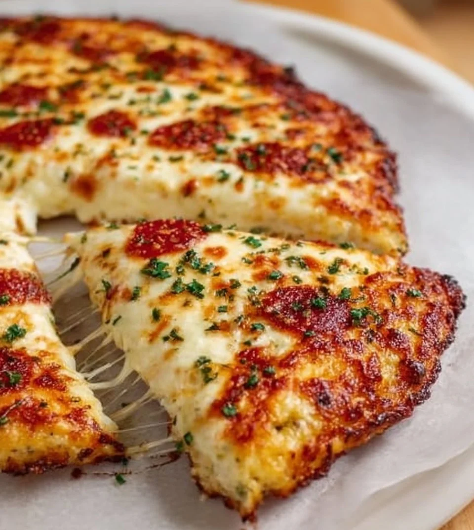 Crispy cottage cheese pizza crust with toppings