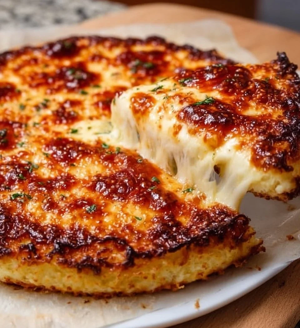 Crispy 2 ingredient cottage cheese pizza crust fresh out of the oven.