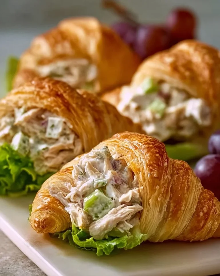 Crispy chicken salad crescent rolls served on a festive Easter table