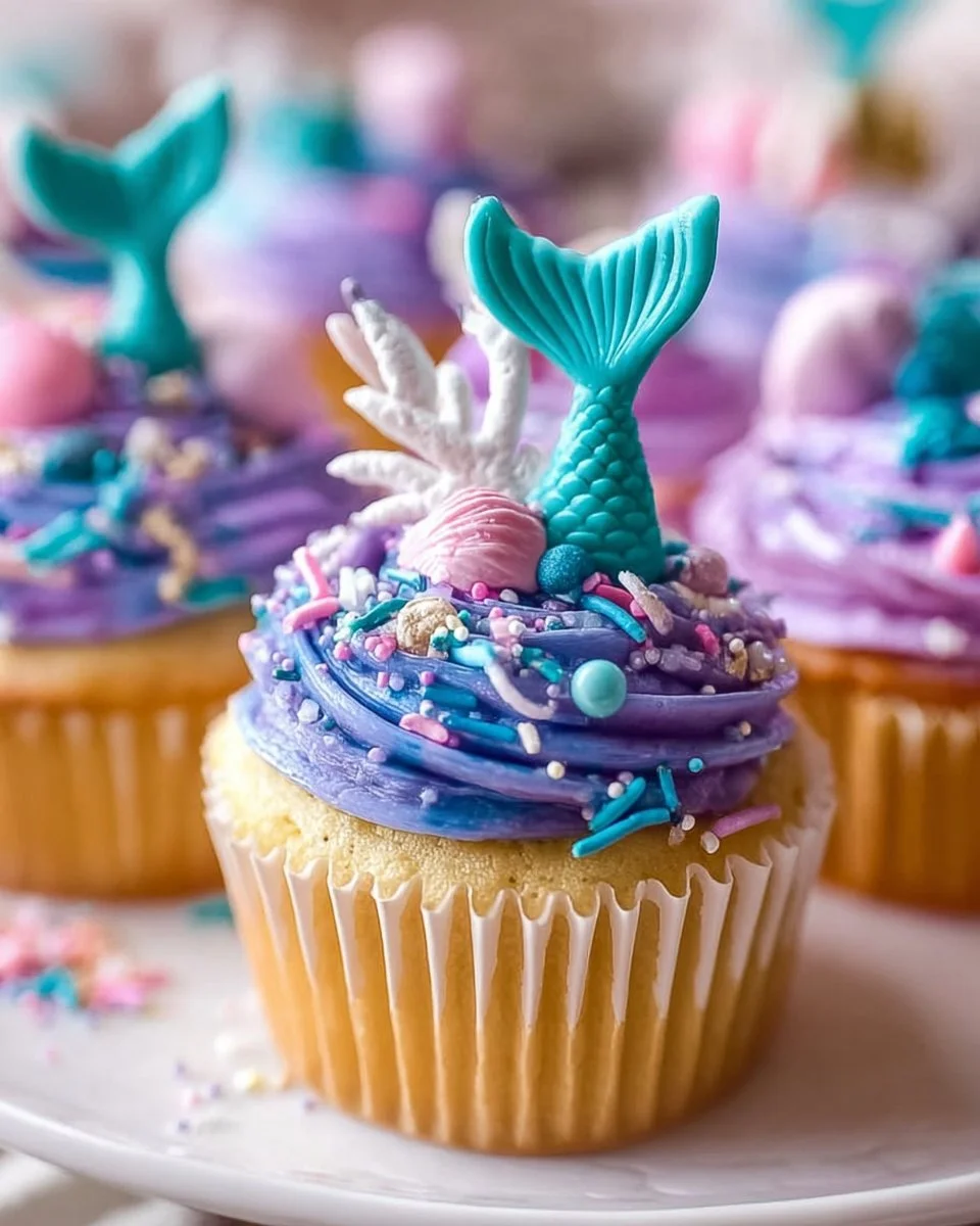 Colorful DIY Mermaid Cupcakes with ocean-themed decorations