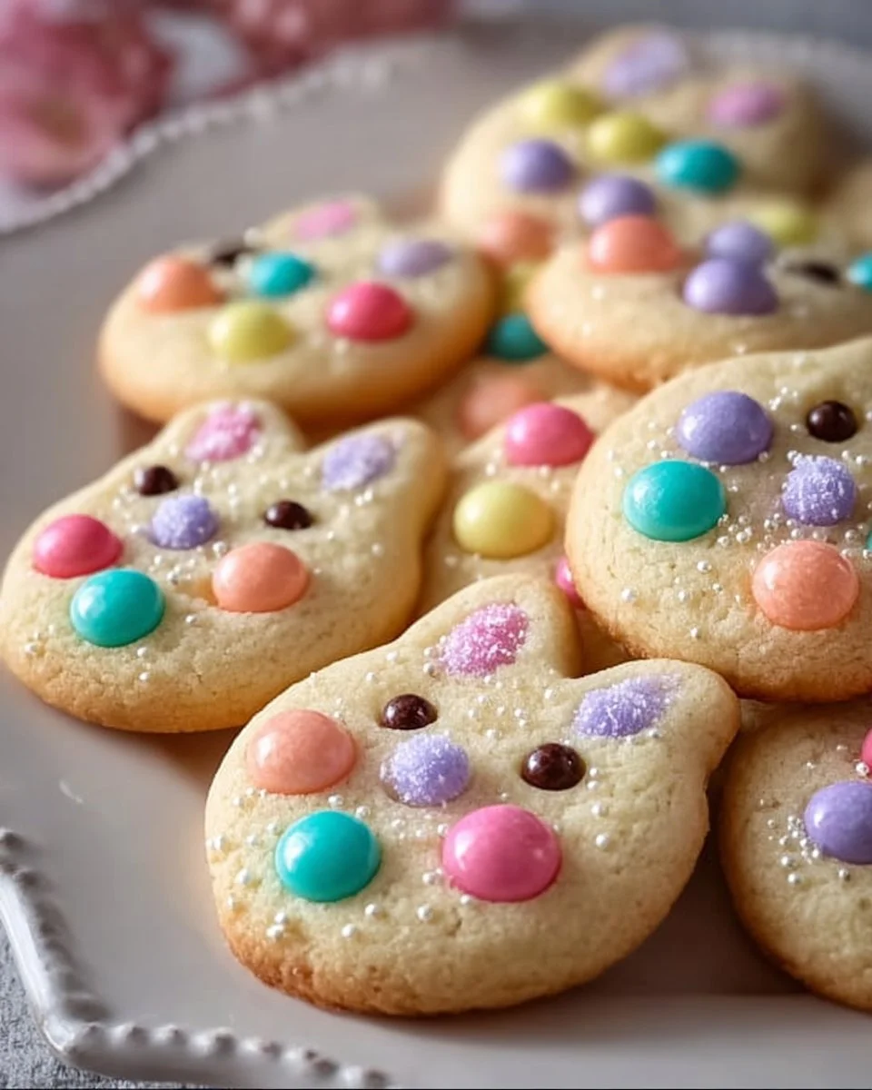 Adorable Easter Bunny Button Cookies decorated with pastel icing