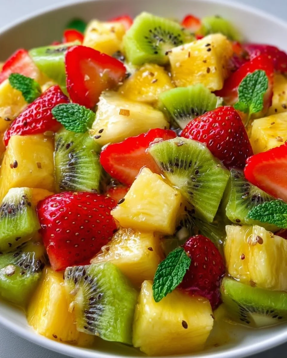 Fresh pineapple kiwi salad with vibrant fruit pieces in a bowl