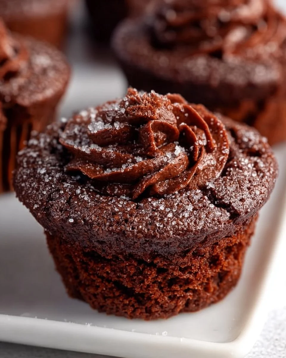 Delicious fudgy brownie cupcakes topped with chocolate frosting.