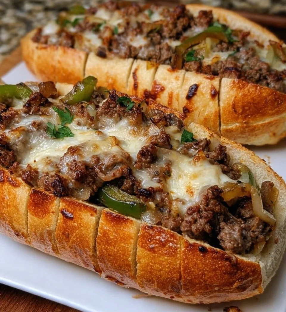 Garlicky Philly cheesesteak stuffed bread freshly baked
