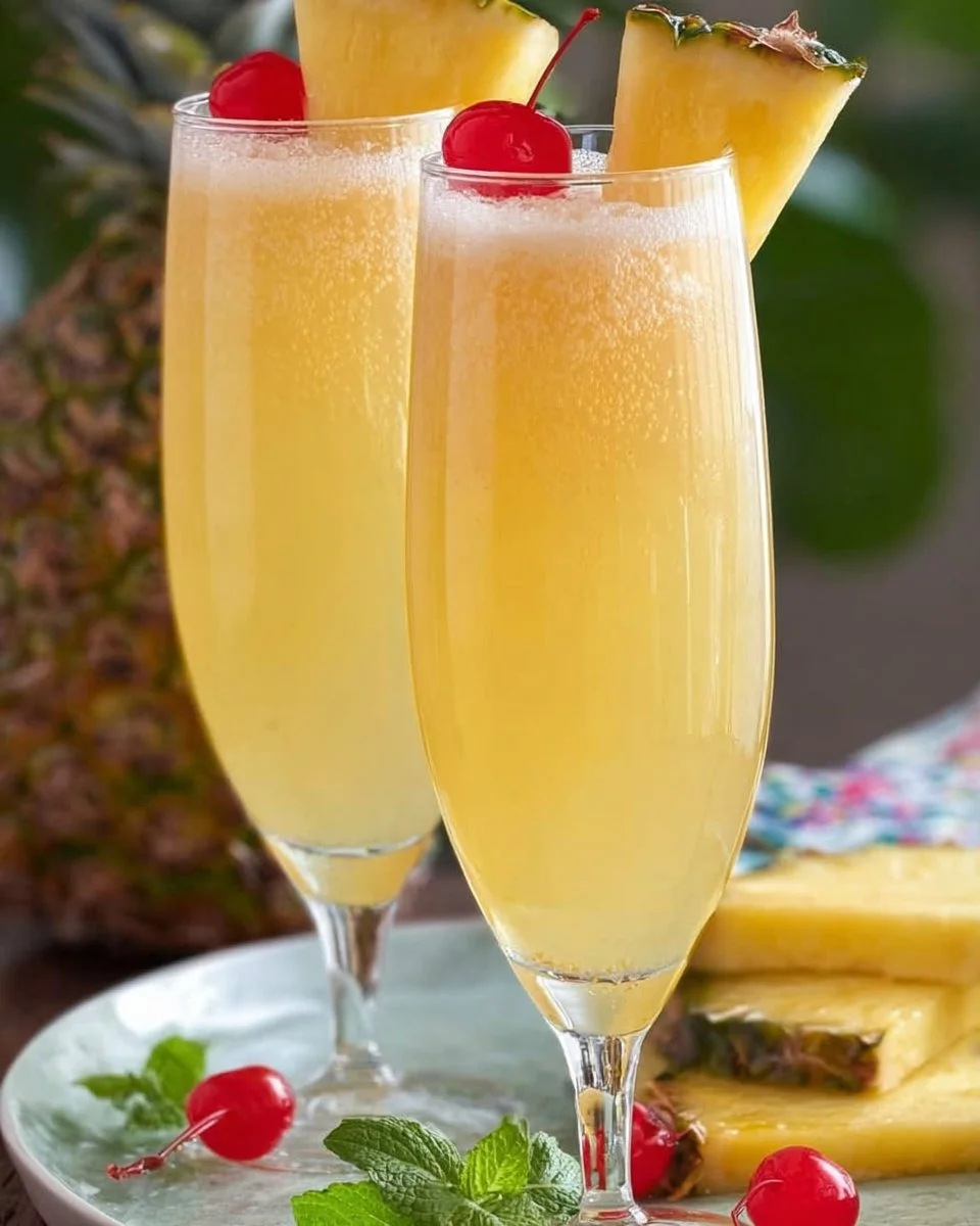 Refreshing Hawaiian Mimosas served in a tropical setting