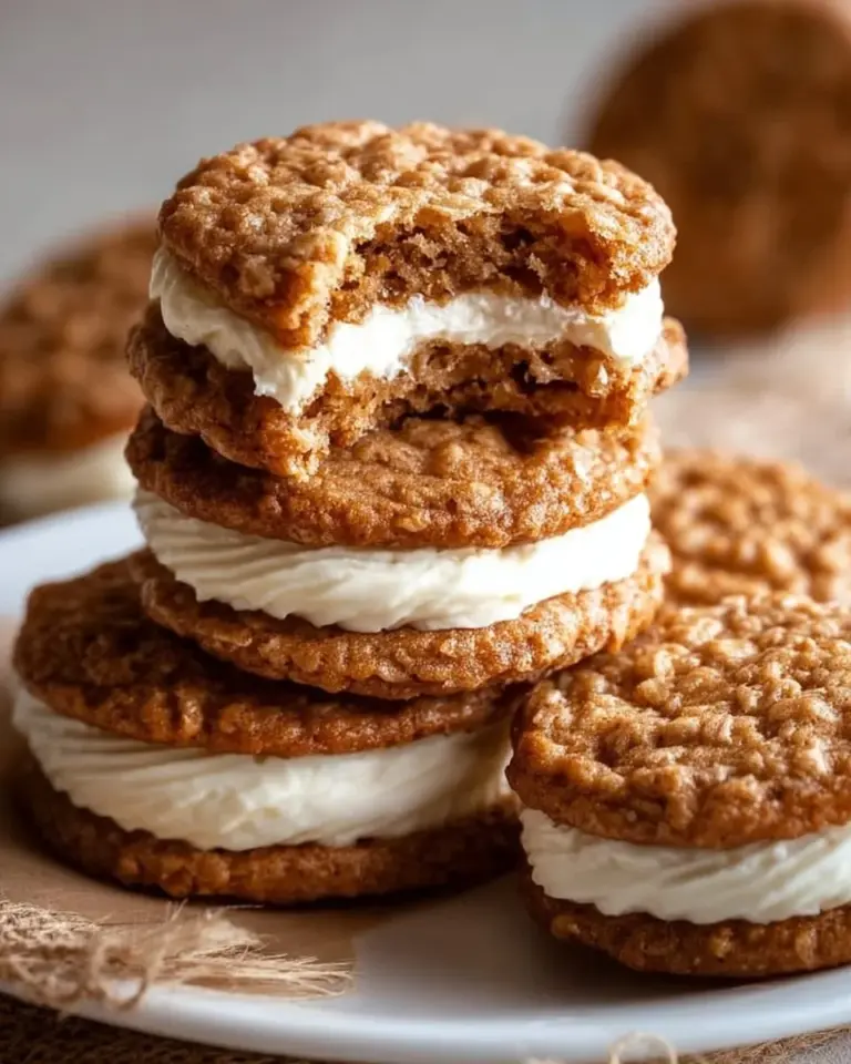 Delicious homemade oatmeal cream pies with creamy filling and oatmeal cookies