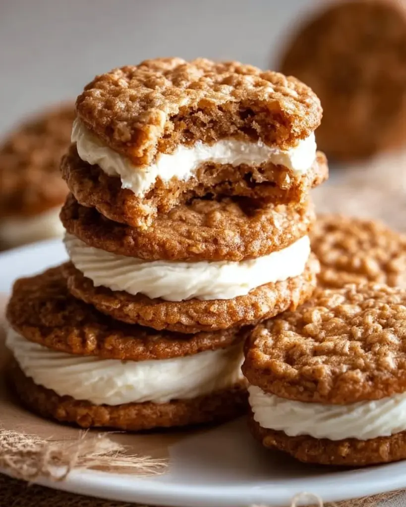Delicious homemade oatmeal cream pies with creamy filling and oatmeal cookies