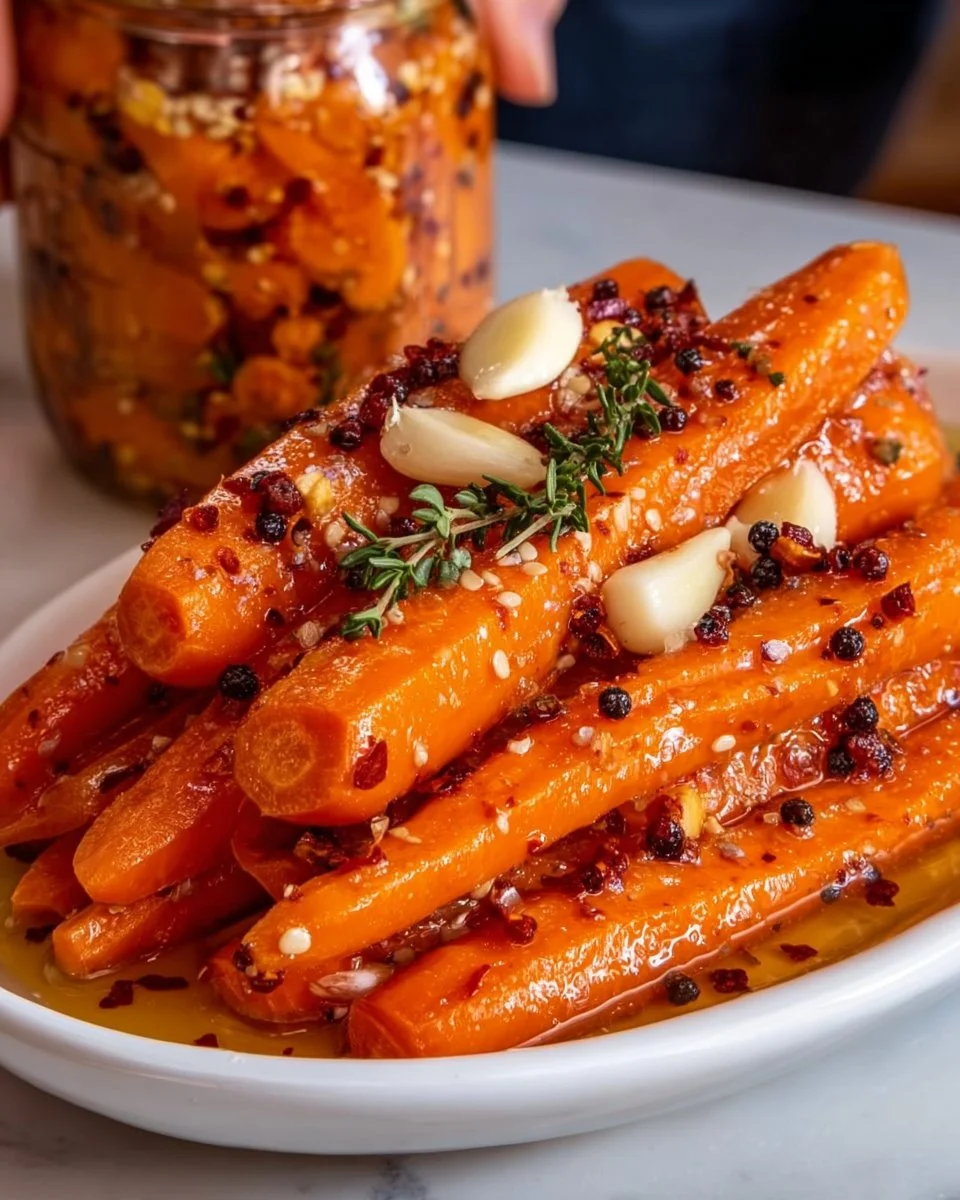 Jars of hot honey pickled carrots with vibrant colors and spices