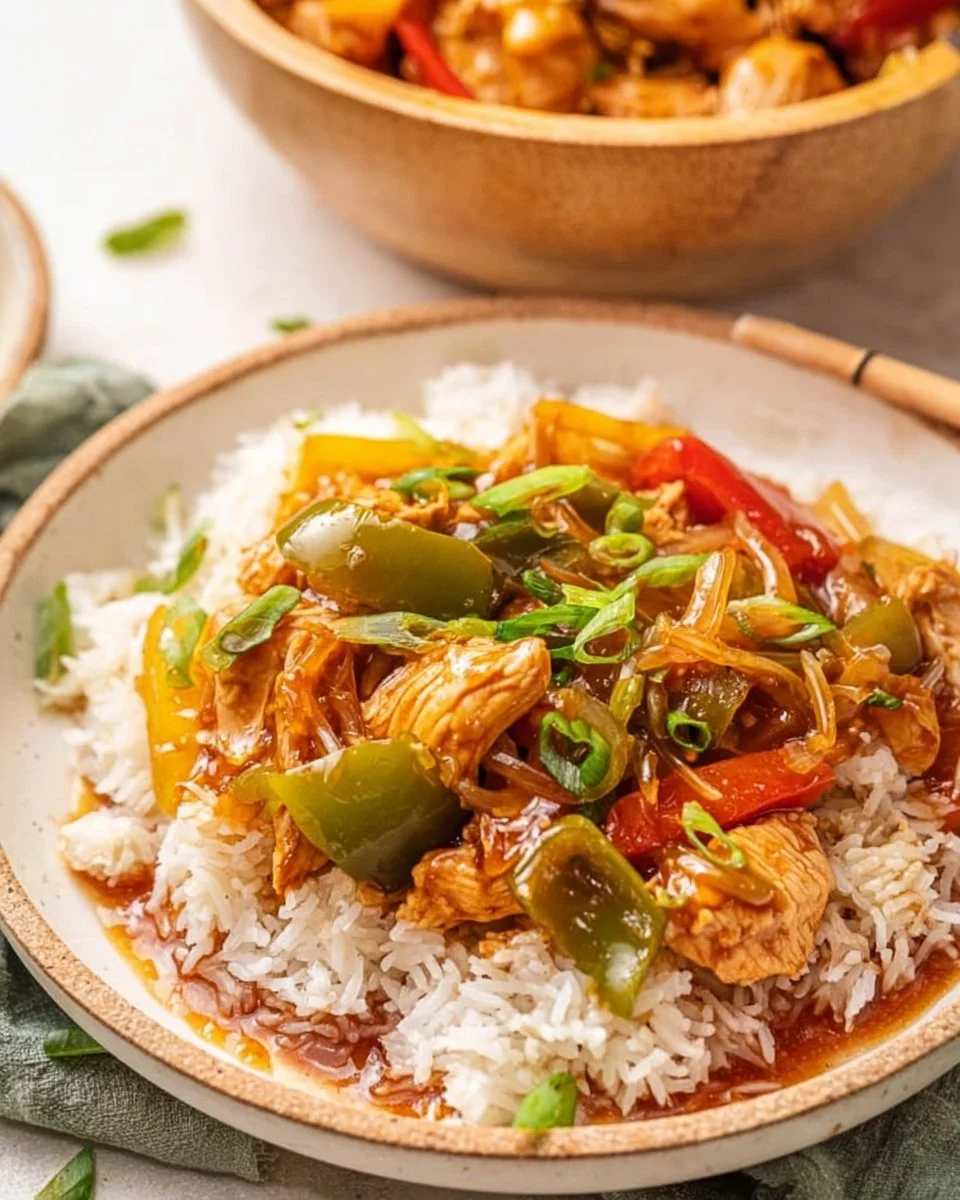 Instant Pot Sweet and Sour Chicken served with rice and vegetables
