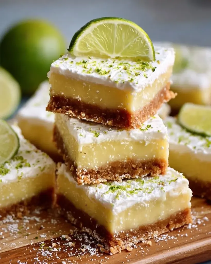 Delicious Key Lime Pie Bars on a plate with citrus garnish