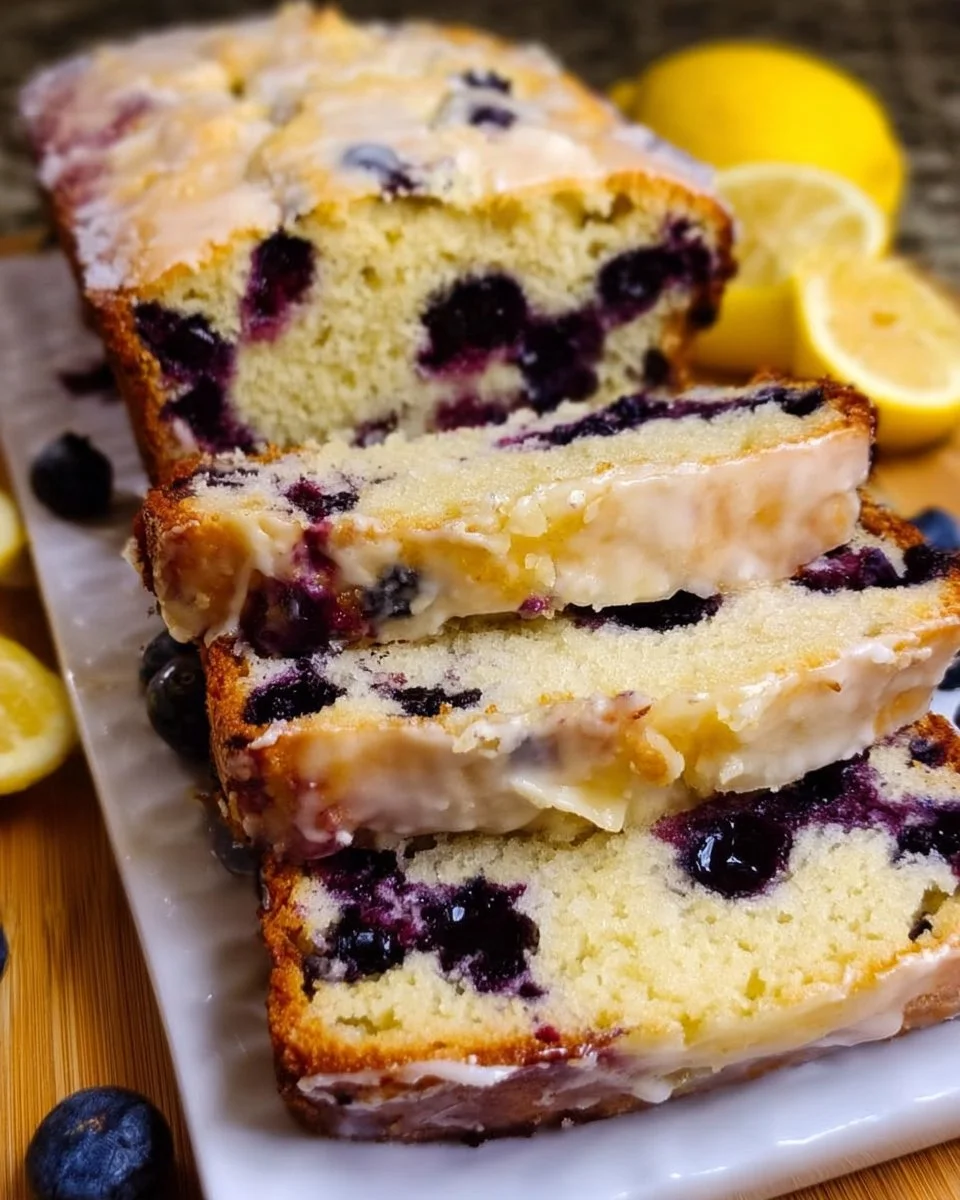 Freshly baked lemon blueberry bread with vibrant lemon zest and plump blueberries