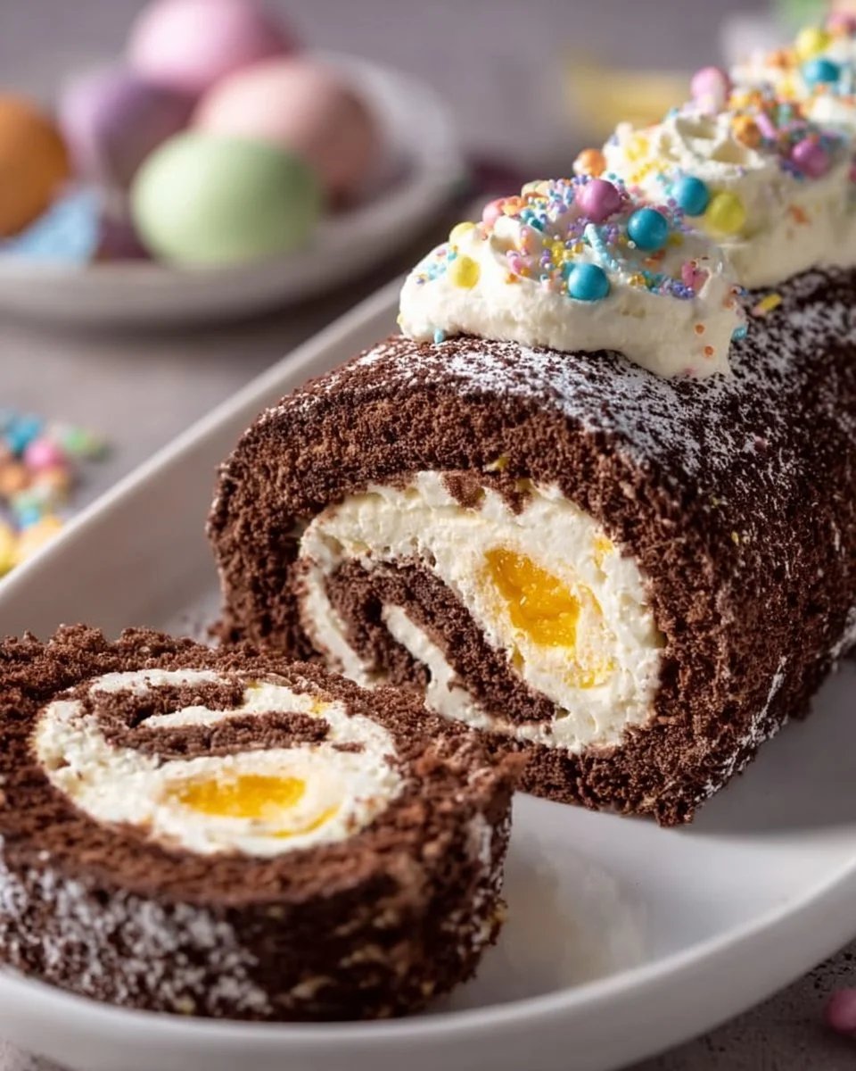 Mini Swiss Cake Roll dessert on a plate with powdered sugar topping