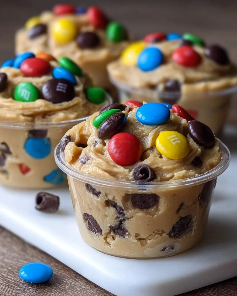 No-Bake Chocolate Chip Cookie Dough M&M Cups ready to enjoy