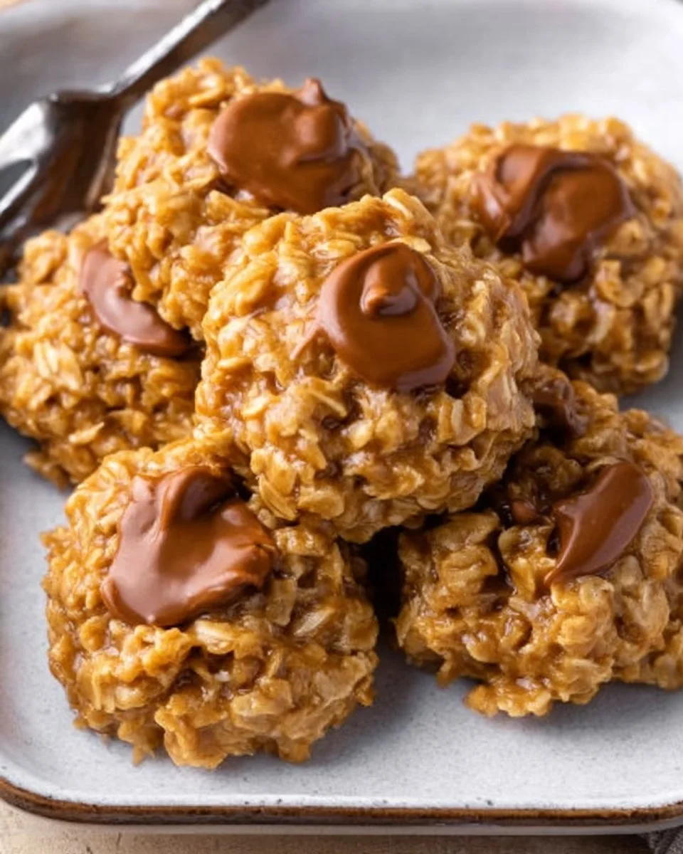 Delicious no bake peanut butter cookies on a plate