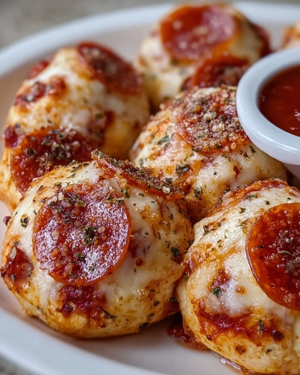 Pepperoni Pizza Bombs filled with cheese and pepperoni, served hot.