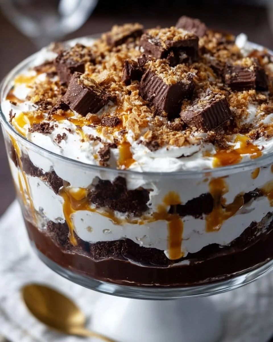 A delicious Scoop of Heaven Trifle dessert with layers of cream, fruit, and cake.