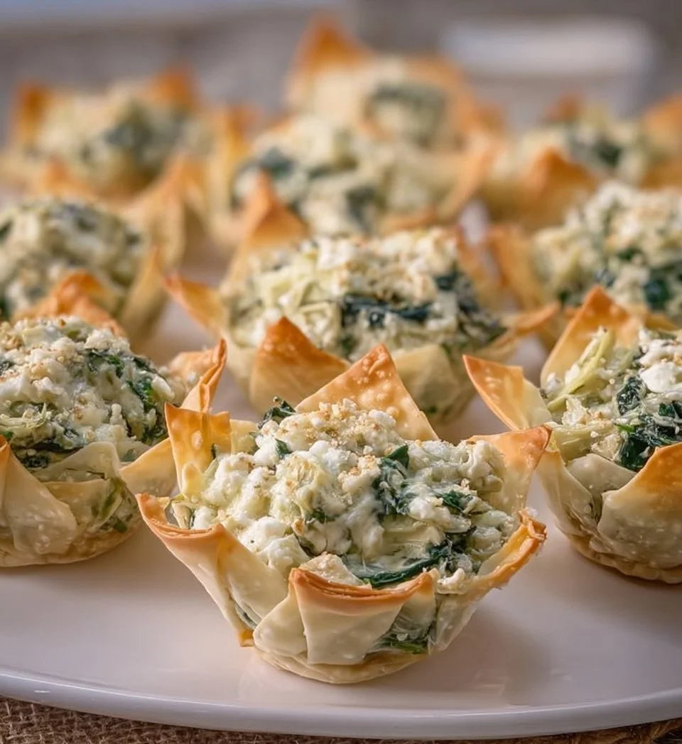Delicious spinach and artichoke wonton cups served as appetizers