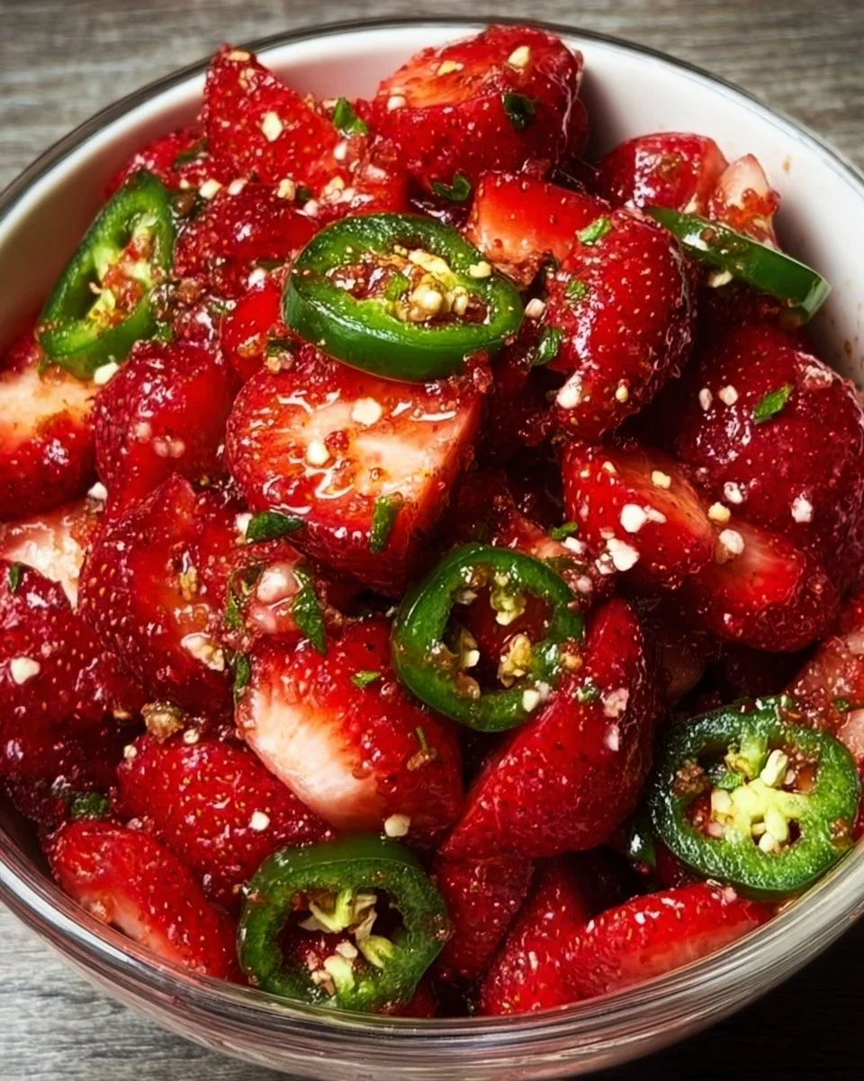 Strawberry Jalapeño Cowboy dish featuring fresh strawberries and spicy jalapeños