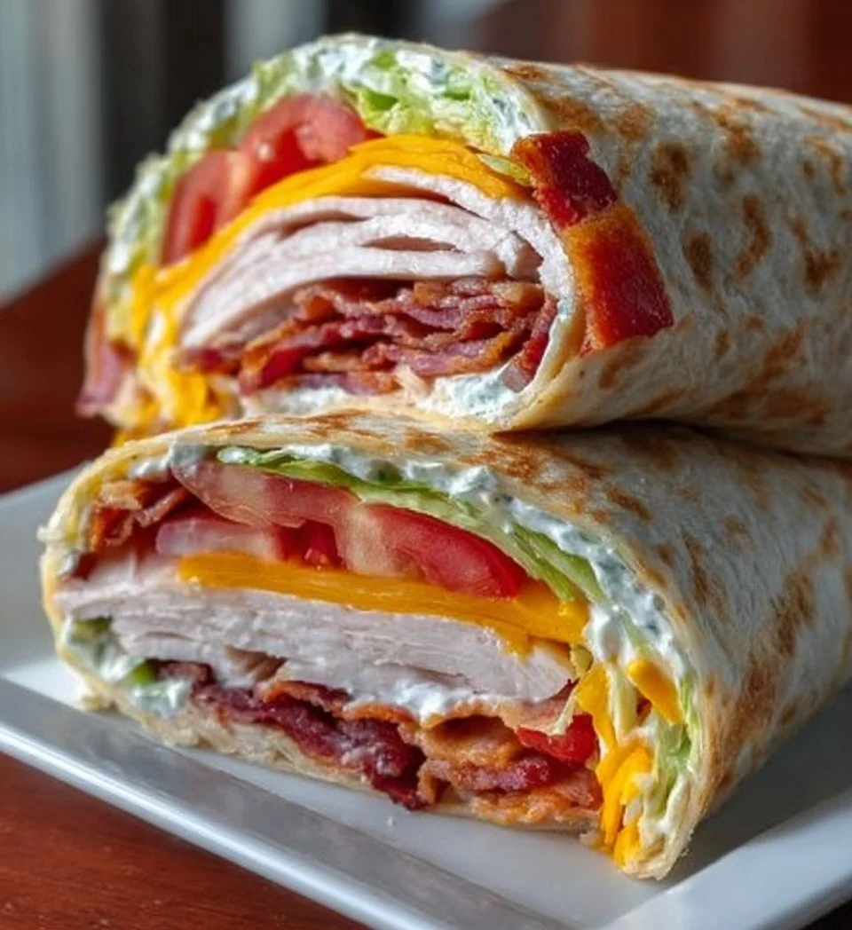 Delicious Turkey Ranch Club Wrap with turkey and ranch dressing
